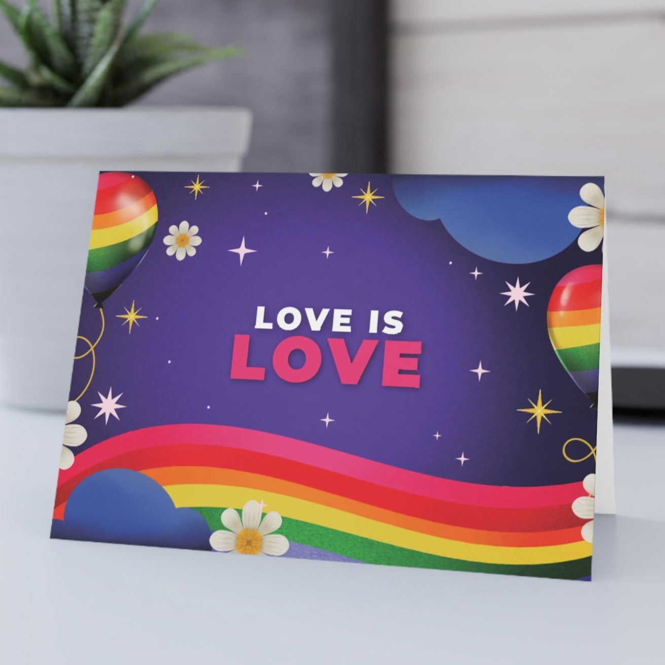 Blank Greeting Card - Purple Love Is Love - LGBTQIA+ Queer Pride Blank Greeting Card