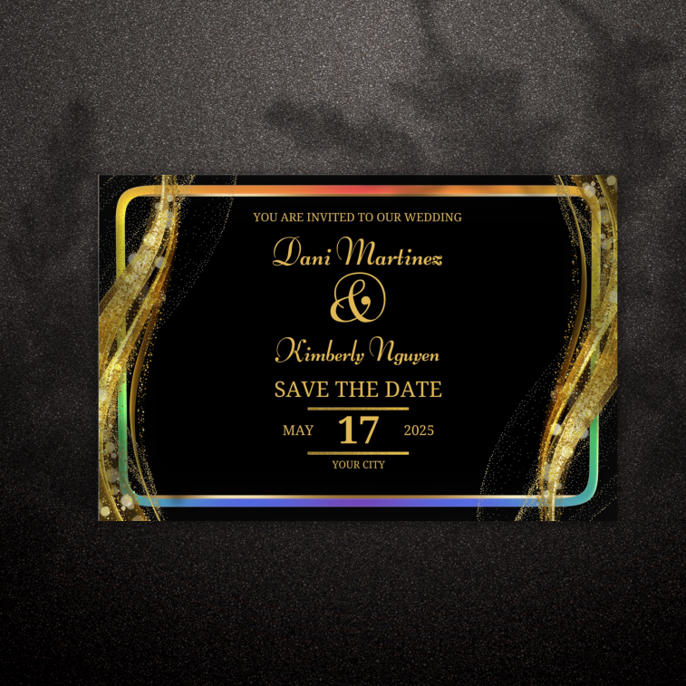 LGBTQIA+ Queer Black & Gold Glamour - Save the Date Cards