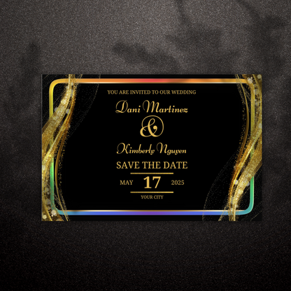 LGBTQIA+ Queer Black & Gold Glamour - Save the Date Cards