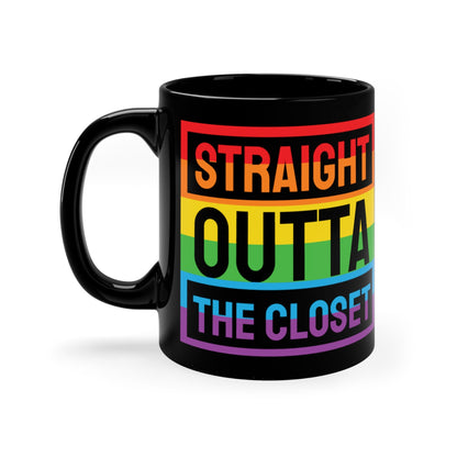 Mug - LGBTQIA+ Queer Straight Outta The Closet 11oz Black Mug