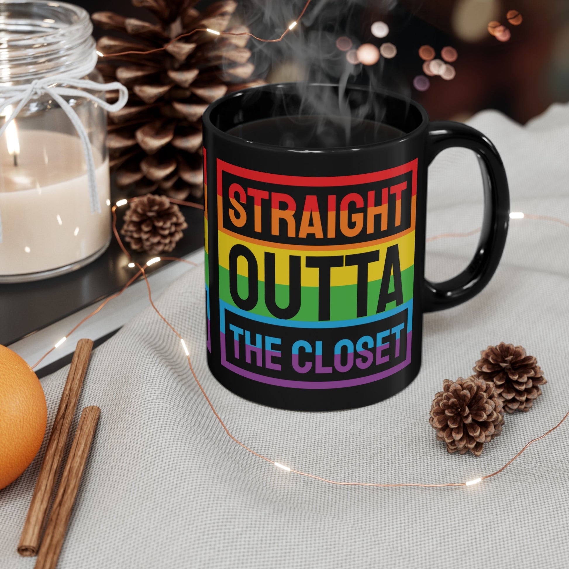 Mug - LGBTQIA+ Queer Straight Outta The Closet 11oz Black Mug