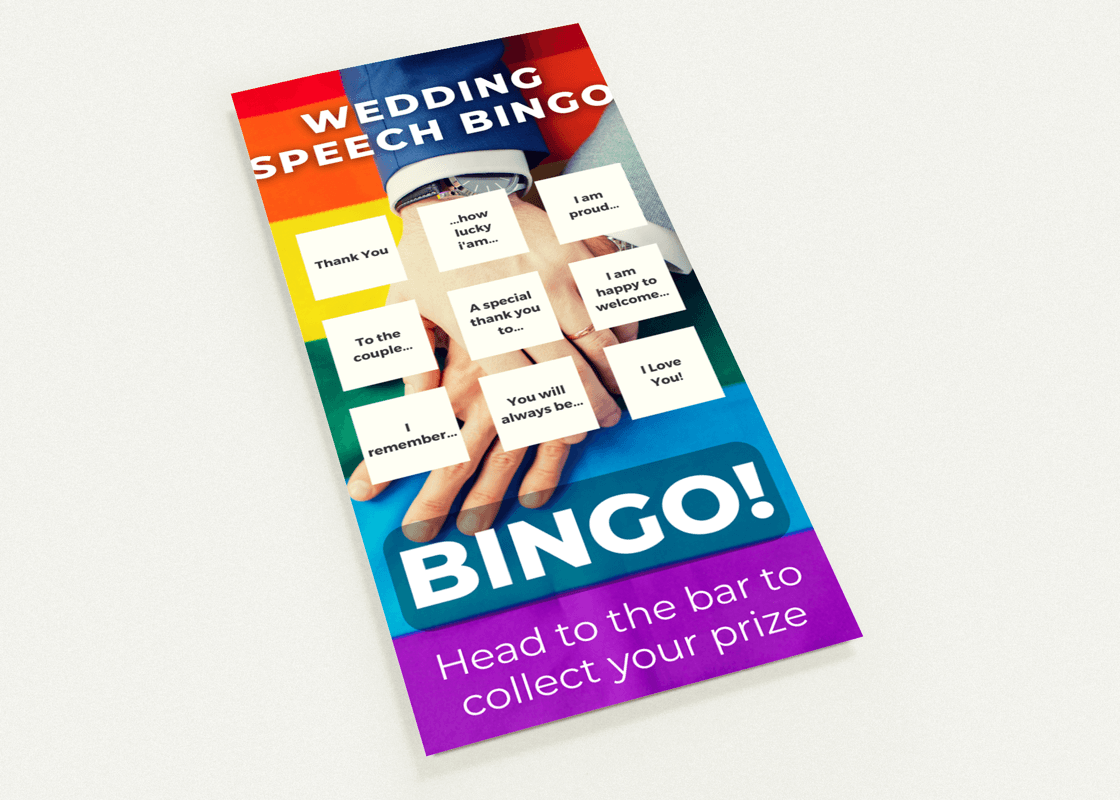 Wedding Menu - Rainbow Love Menu/Wedding Speech Bingo Cards