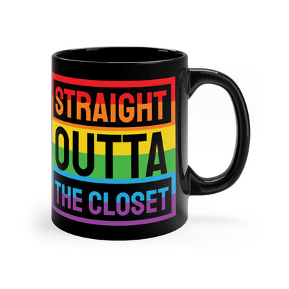 Mug - LGBTQIA+ Queer Straight Outta The Closet 11oz Black Mug