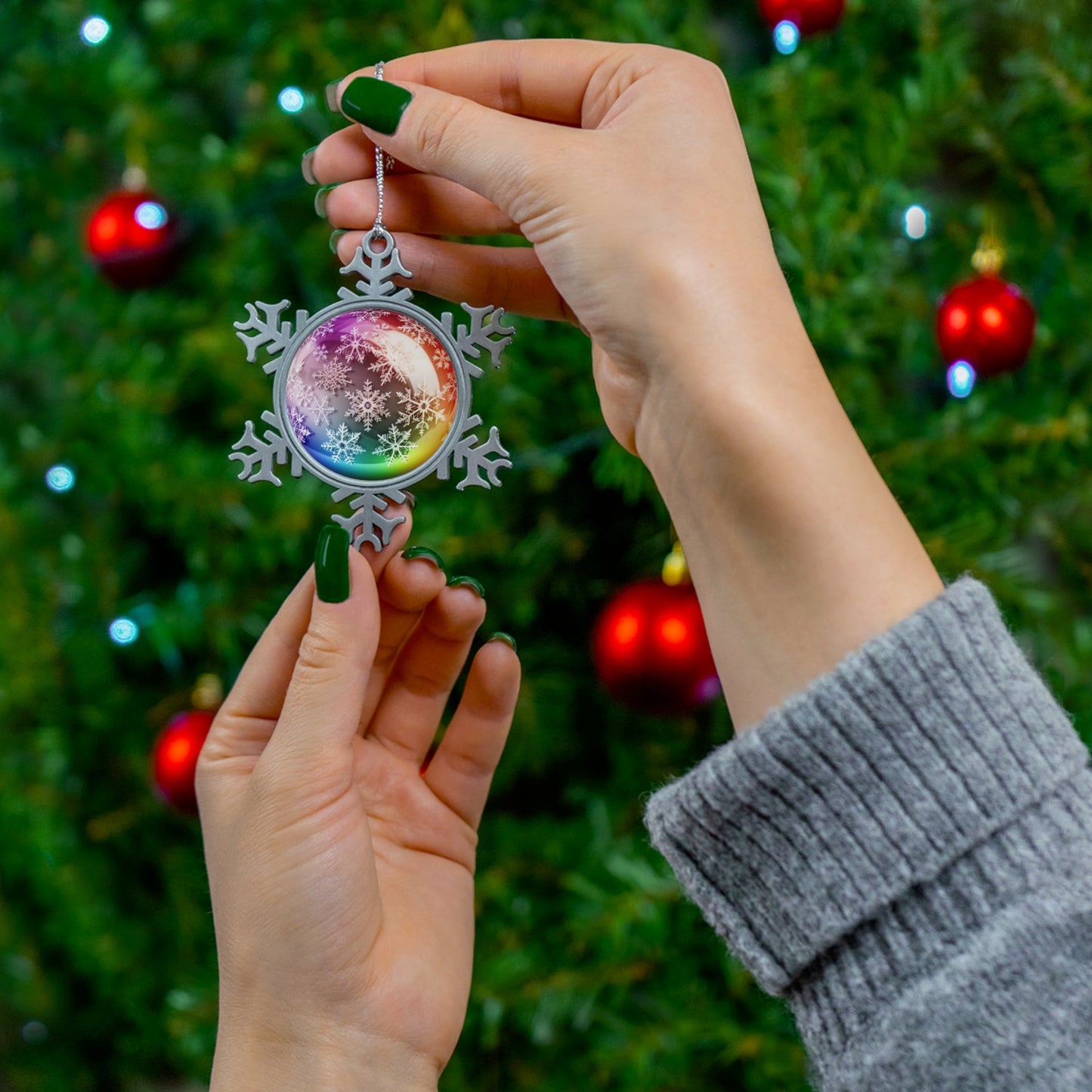 Home Decor - Diverse Flurry Delight LGBTQIA+ Queer Pewter Snowflake Ornament