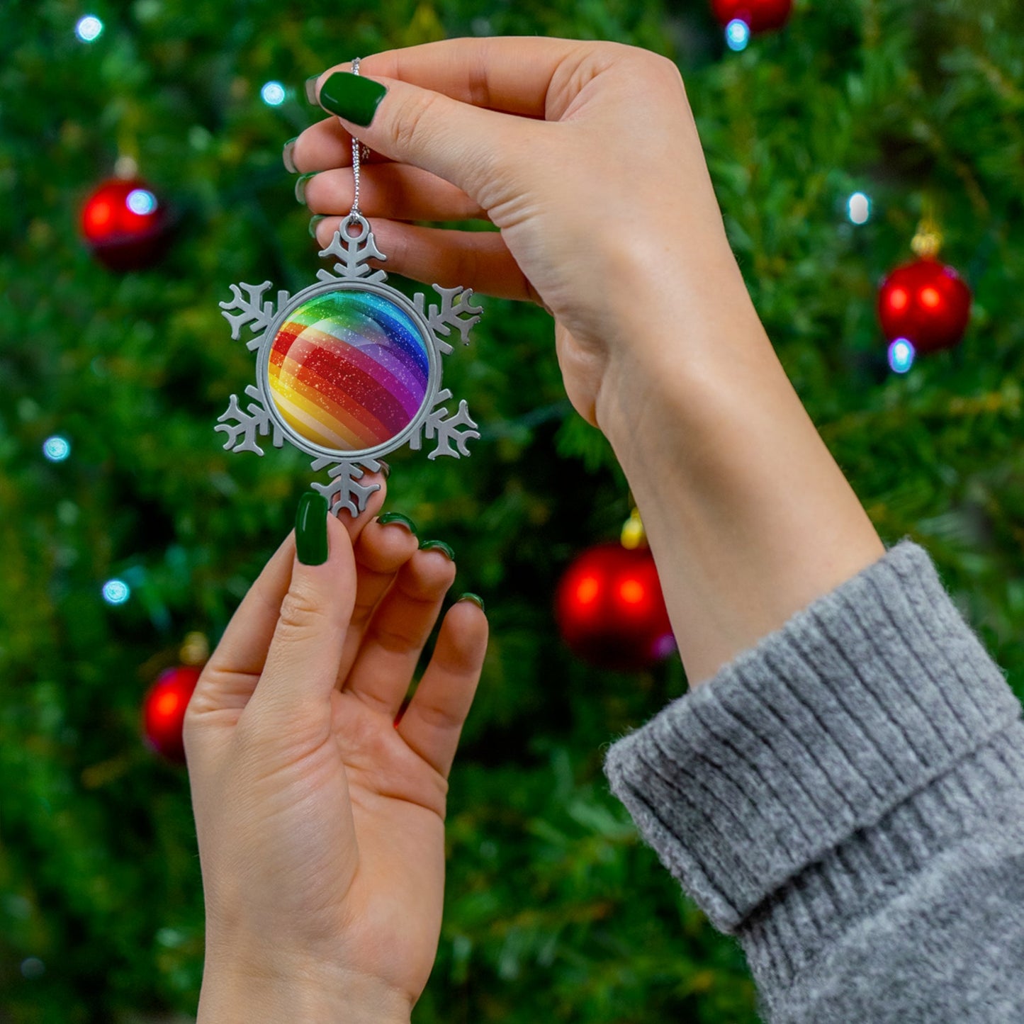 Home Decor - Inclusive Ice Crystals LGBTQIA+ Queer Pewter Snowflake Ornament