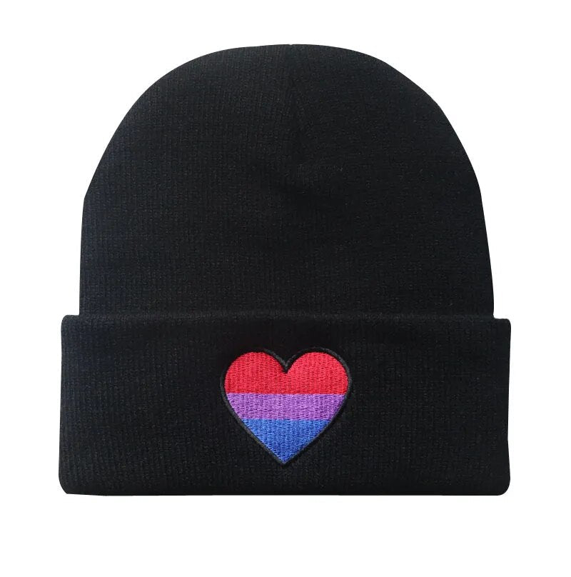 Hats - Rainbow Heart Embroidery Knitted Pride Beanies