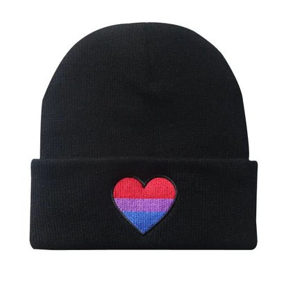 Hats - Rainbow Heart Embroidery Knitted Pride Beanies