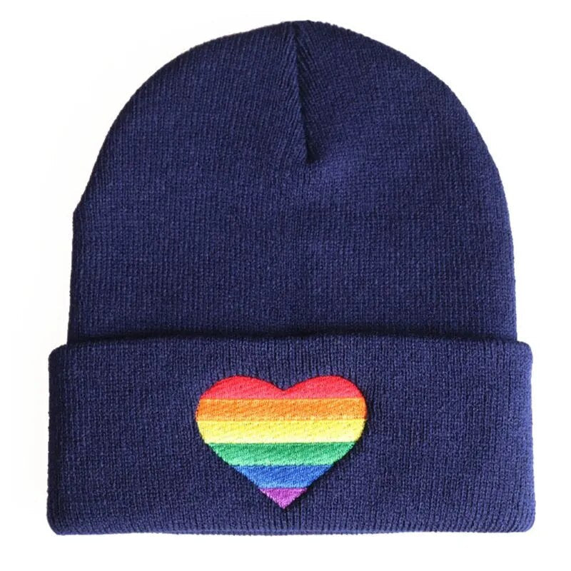 Hats - Rainbow Heart Embroidery Knitted Pride Beanies