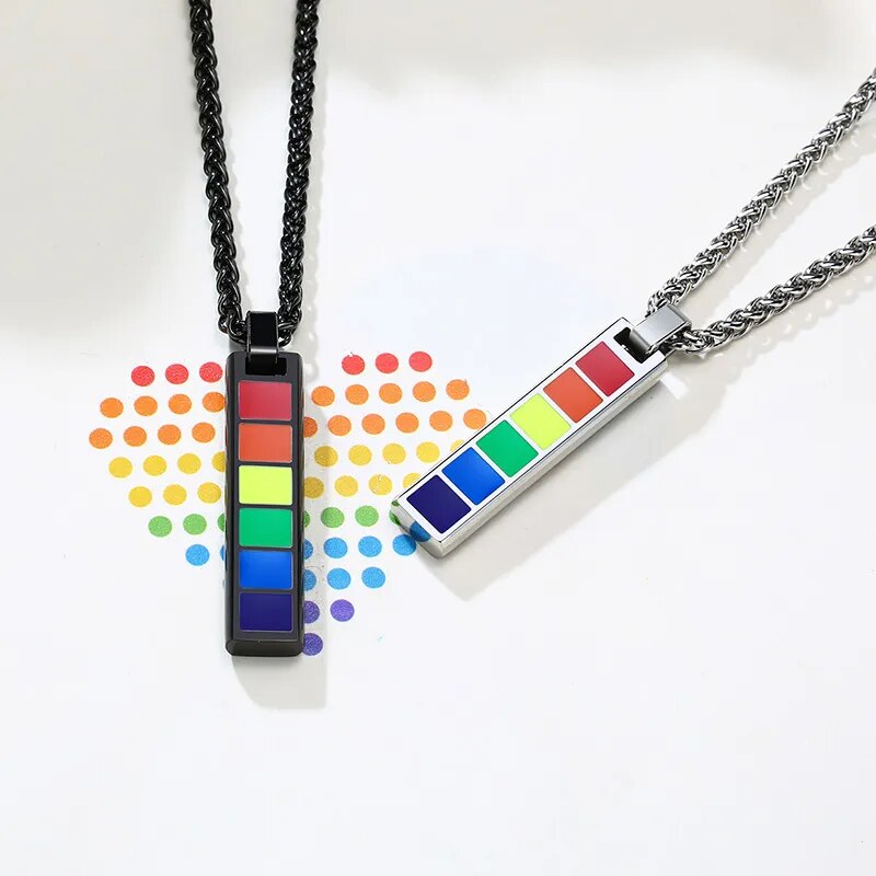 Necklace - LGBTQIA+ Rainbow Pride Stainless Steel Necklace - Silver Or Black