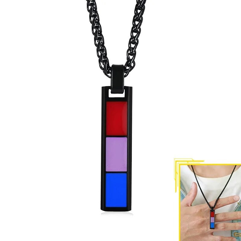 Necklace - LGBTQIA+ Black Bisexual Bar Stainless Steel Necklace