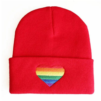 Hats - Rainbow Heart Embroidery Knitted Pride Beanies