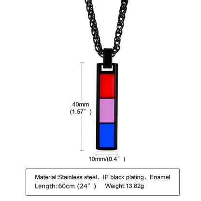 Necklace - LGBTQIA+ Black Bisexual Bar Stainless Steel Necklace