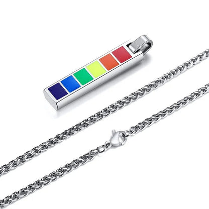 Necklace - LGBTQIA+ Rainbow Pride Stainless Steel Necklace - Silver Or Black