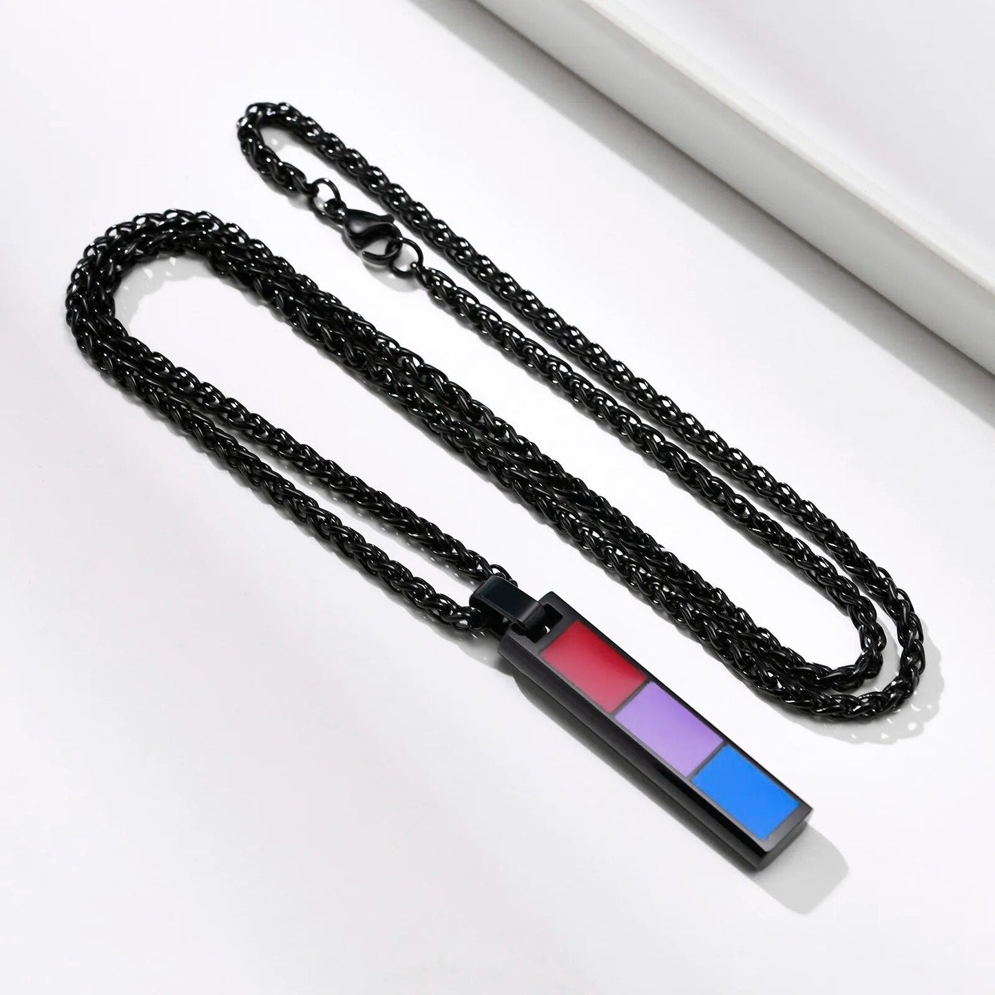 Necklace - LGBTQIA+ Black Bisexual Bar Stainless Steel Necklace