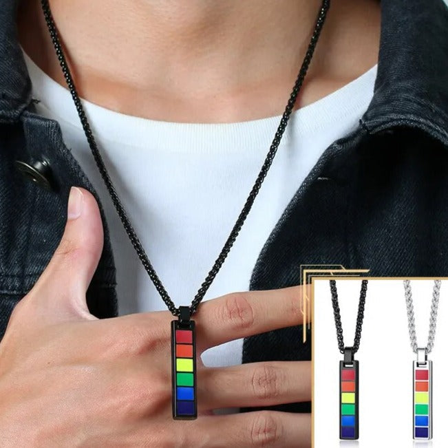 Necklace - LGBTQIA+ Rainbow Pride Stainless Steel Necklace - Silver Or Black