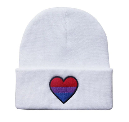 Hats - Rainbow Heart Embroidery Knitted Pride Beanies