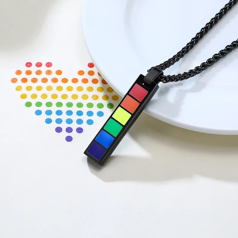 Necklace - LGBTQIA+ Rainbow Pride Stainless Steel Necklace - Silver Or Black