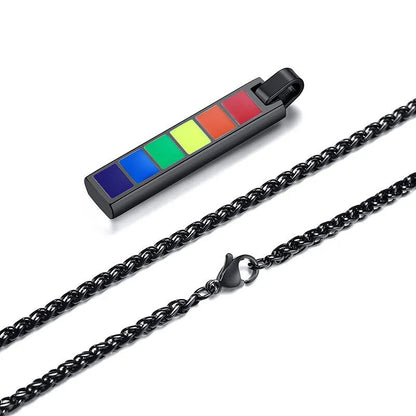 Necklace - LGBTQIA+ Rainbow Pride Stainless Steel Necklace - Silver Or Black