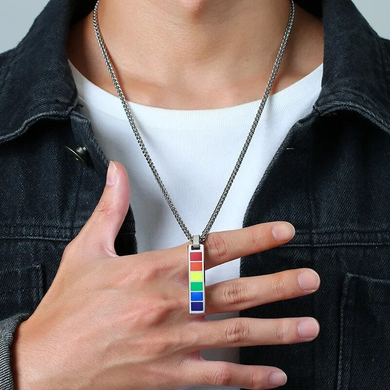 Necklace - LGBTQIA+ Rainbow Pride Stainless Steel Necklace - Silver Or Black