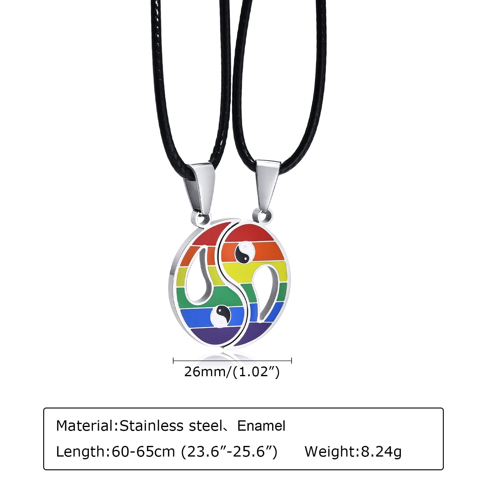 Necklace - Yin-Yang Rainbow Pride Necklaces - 2pc