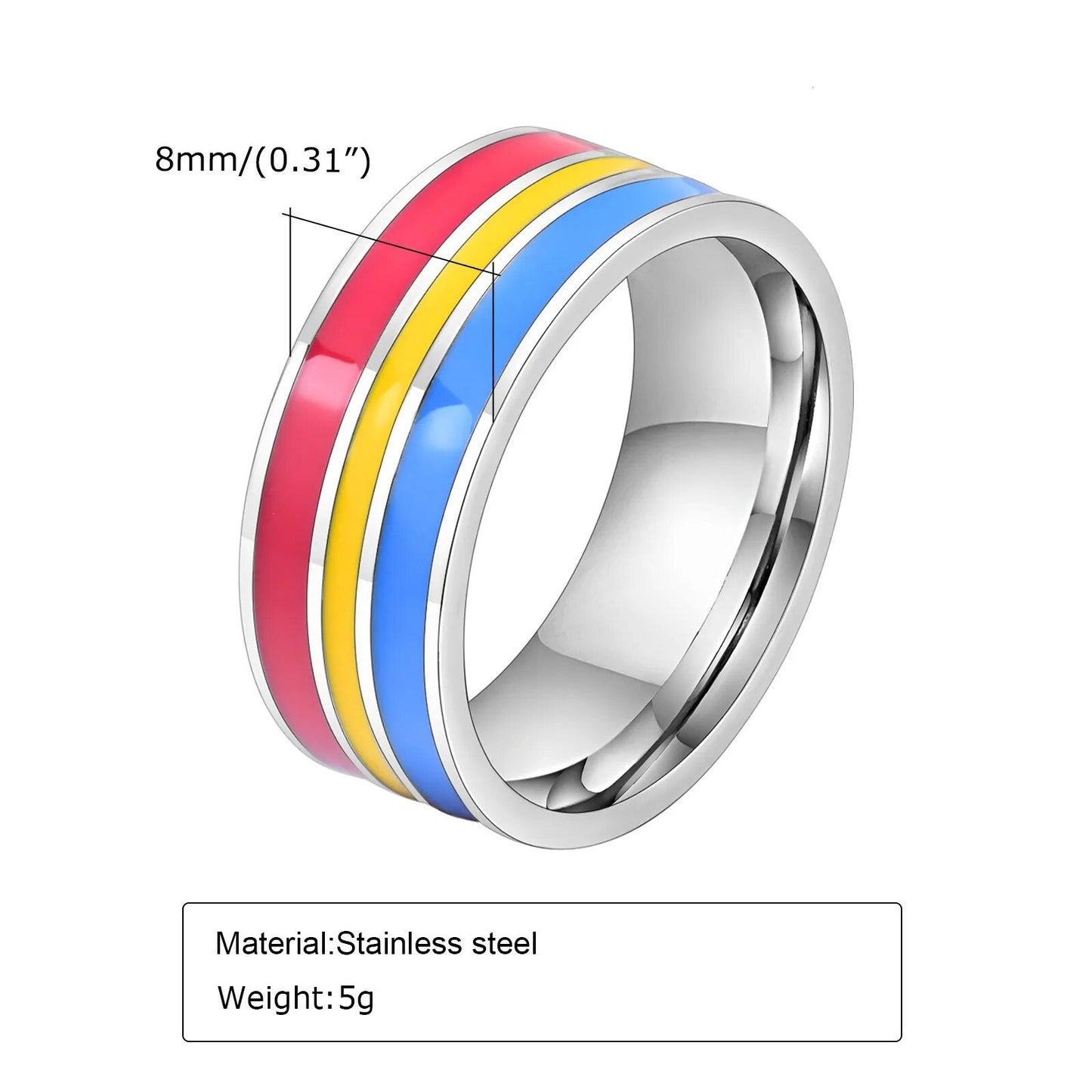 Ring - LGBTQIA+ Pan, Genderfluid Or Aromantic Stainless Steel Pride Rings