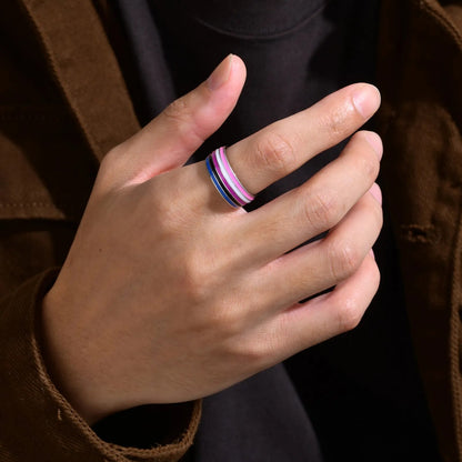 Ring - LGBTQIA+ Pan, Genderfluid Or Aromantic Stainless Steel Pride Rings