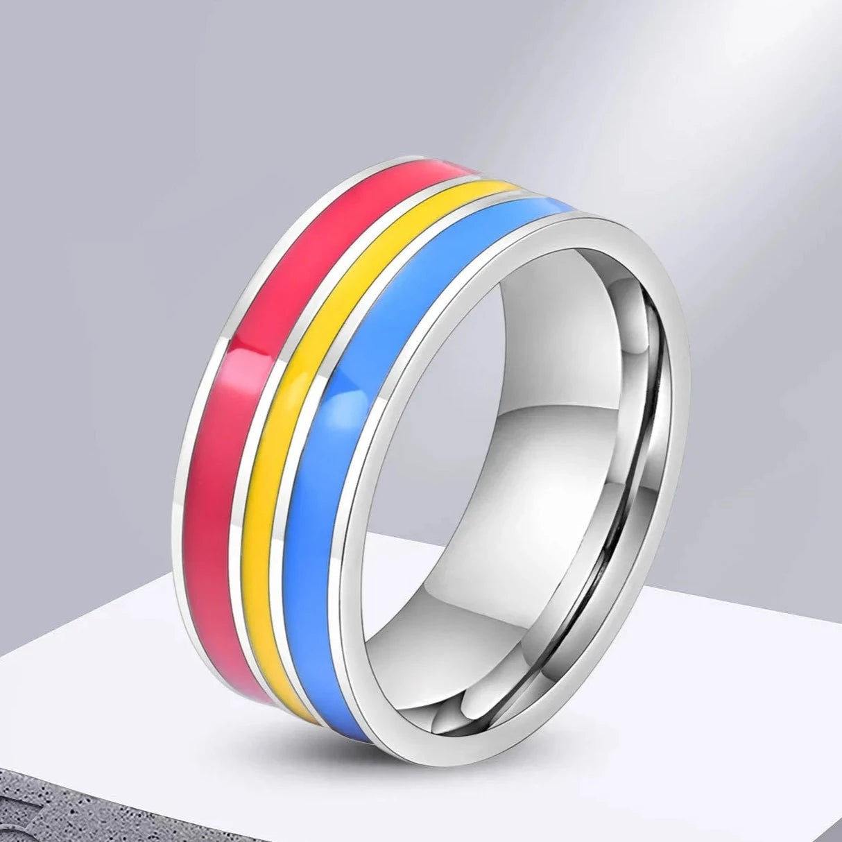 Ring - LGBTQIA+ Pan, Genderfluid Or Aromantic Stainless Steel Pride Rings