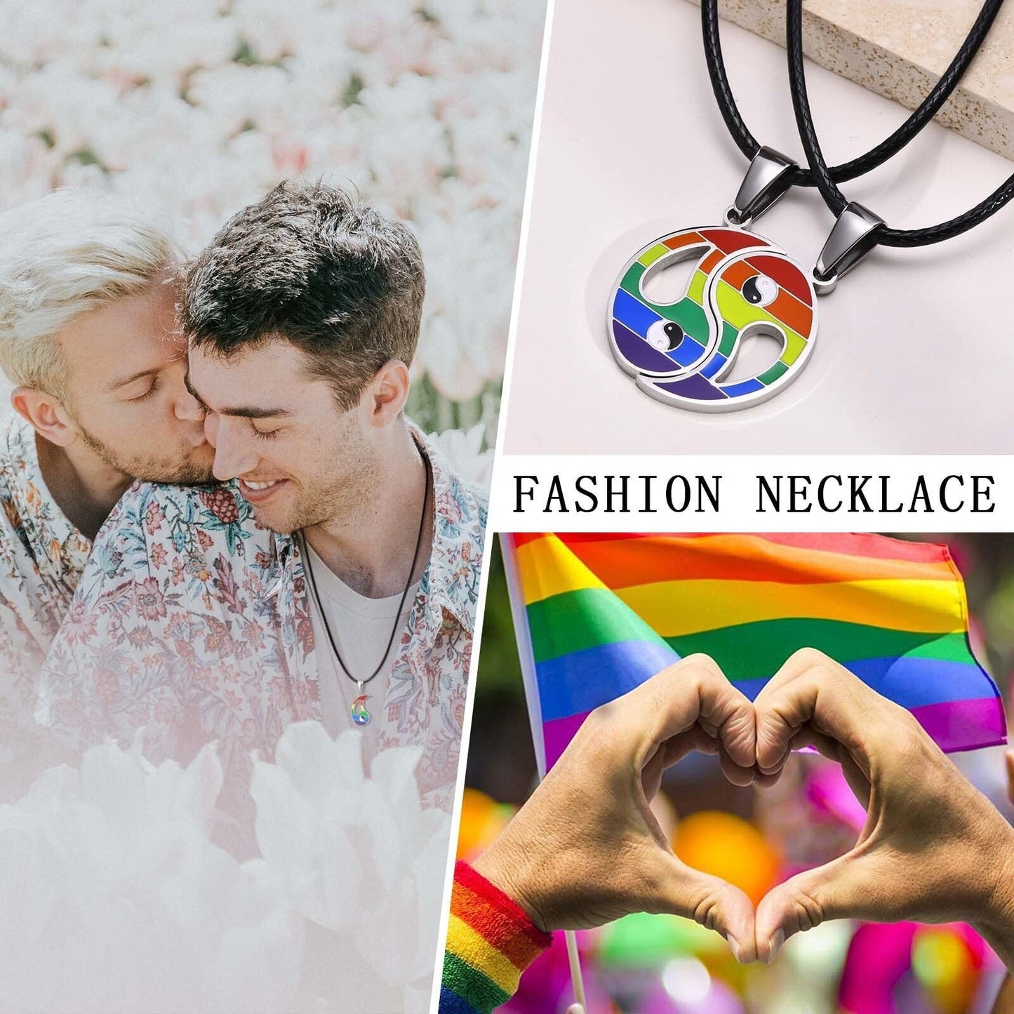 Necklace - Yin-Yang Rainbow Pride Necklaces - 2pc