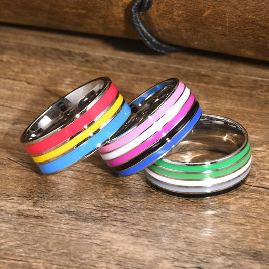 Ring - LGBTQIA+ Pan, Genderfluid Or Aromantic Stainless Steel Pride Rings