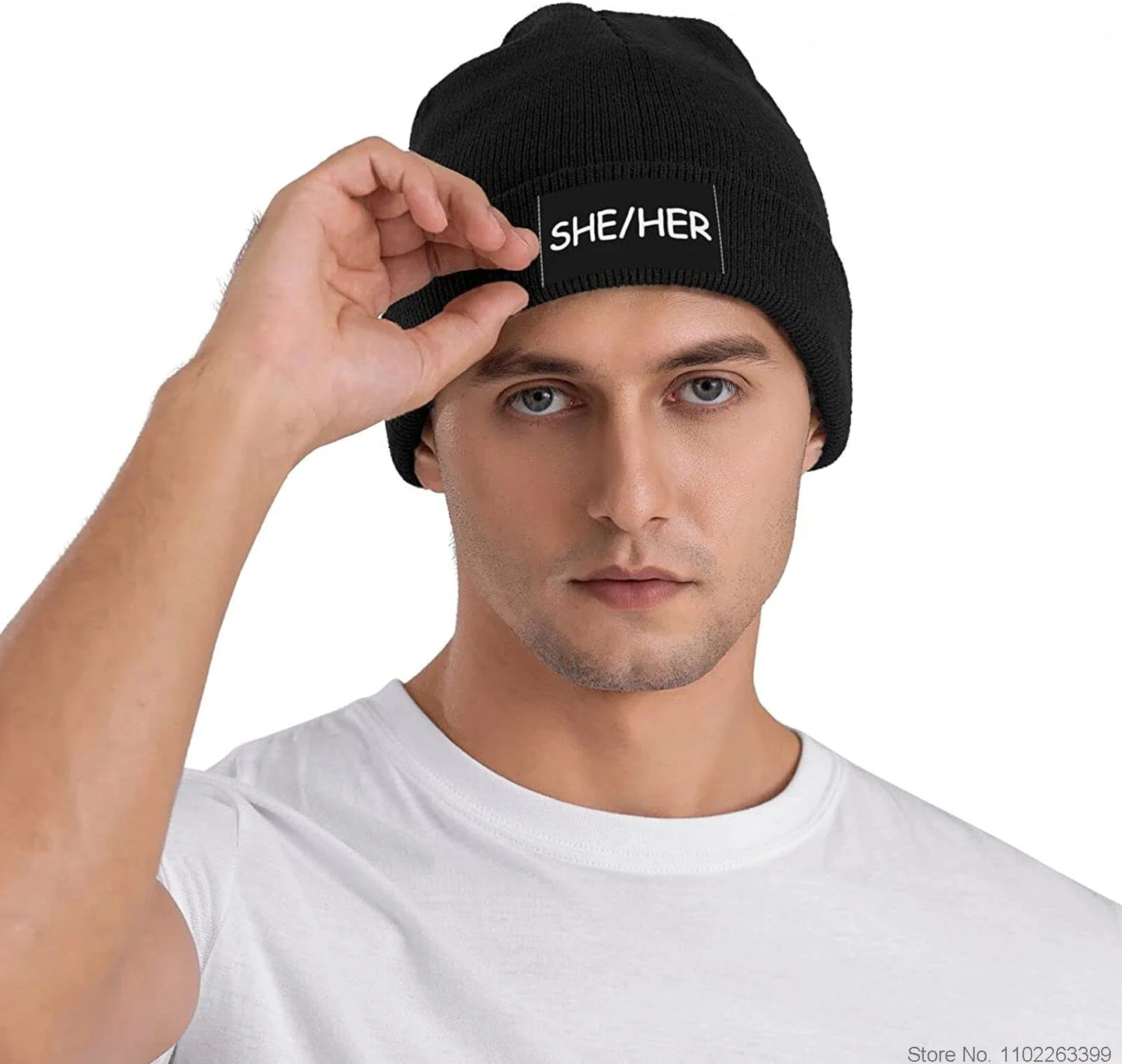 LGBTQIA+ Queer Pronouns Black & White Knitted Beanie