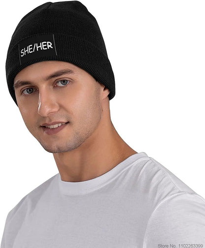 LGBTQIA+ Queer Pronouns Black & White Knitted Beanie