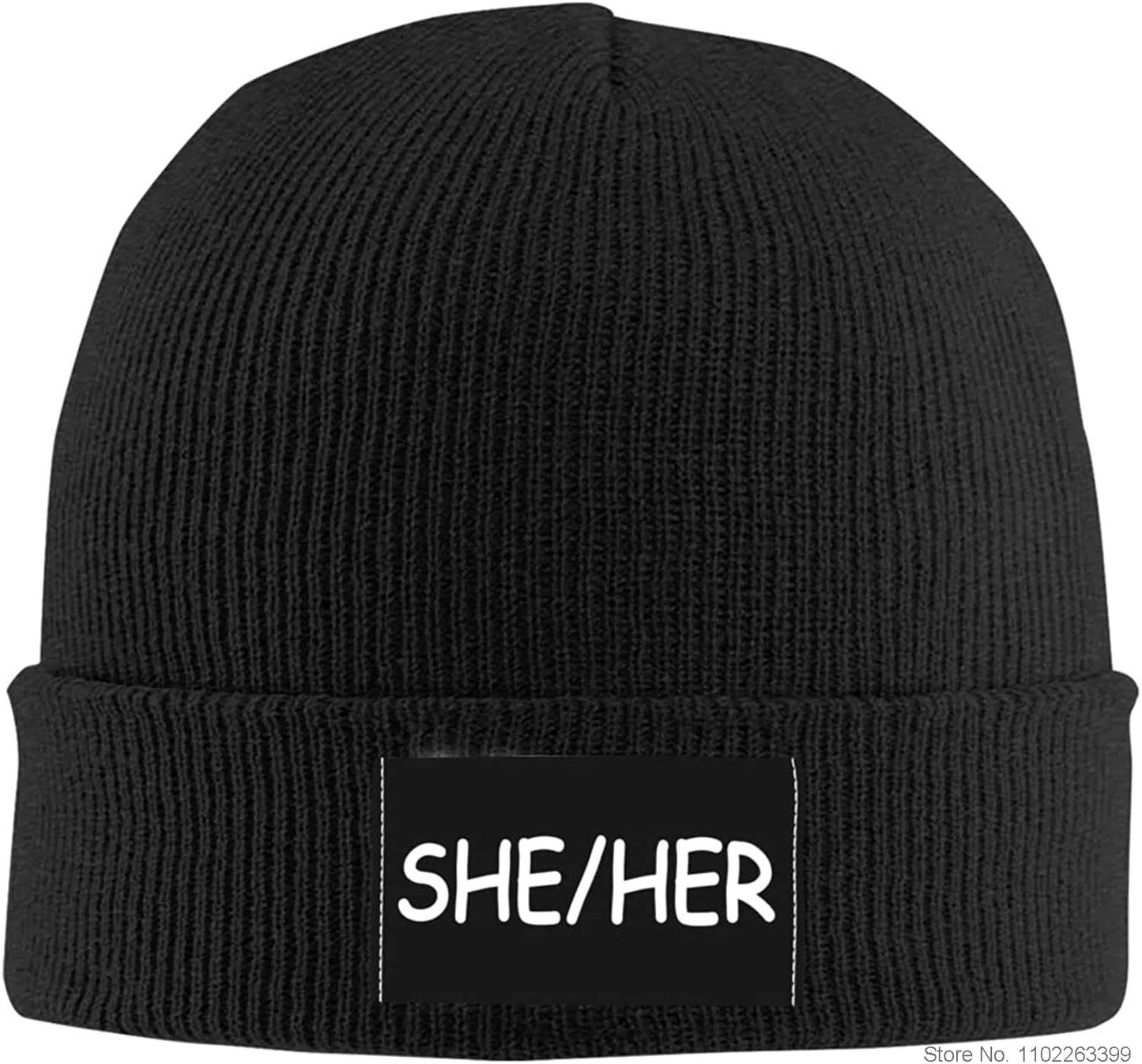 LGBTQIA+ Queer Pronouns Black & White Knitted Beanie