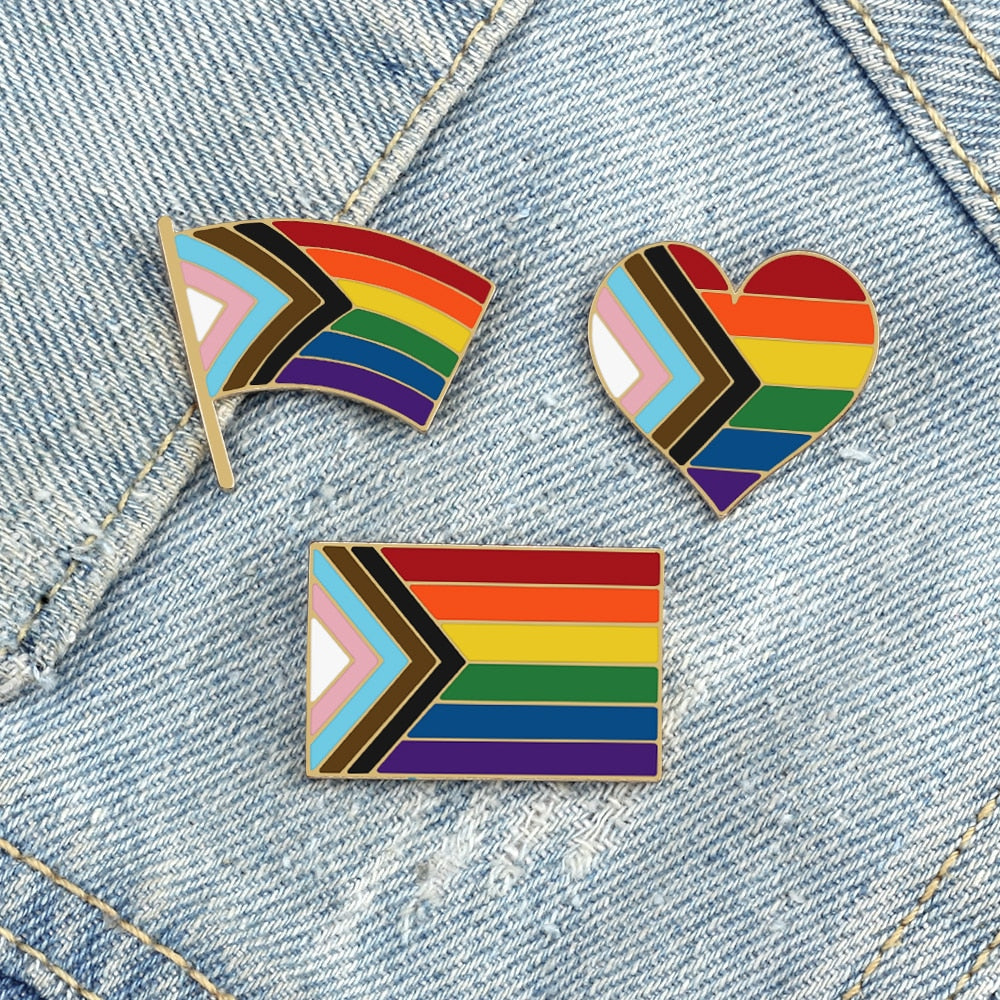 Enamel Pins - LGBTQIA+ Queer Inclusive Progress Pride Pin Badges 