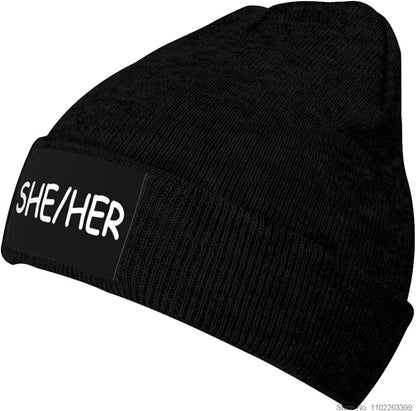 LGBTQIA+ Queer Pronouns Black & White Knitted Beanie