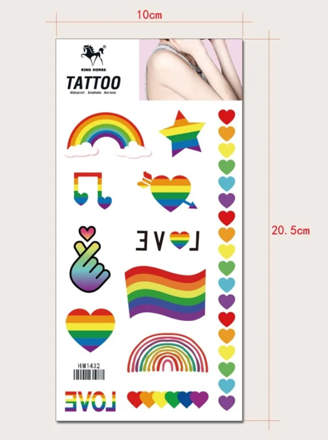 Temporary Tattoos - LGBTQIA+ Queer Rainbow Temporary Tattoo Sheet