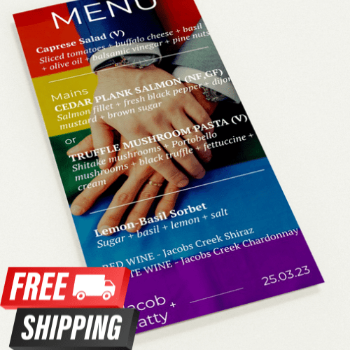 Wedding Menu - Rainbow Love Menu/Wedding Speech Bingo Cards