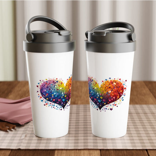 Travel Mug - Pride Heart 15oz Stainless Steel Travel Mug