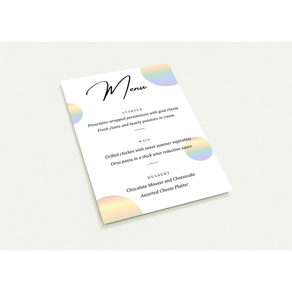 Wedding Menu - Pride Circles Wedding Menu With I Spy - LGBTQIA+ Queer