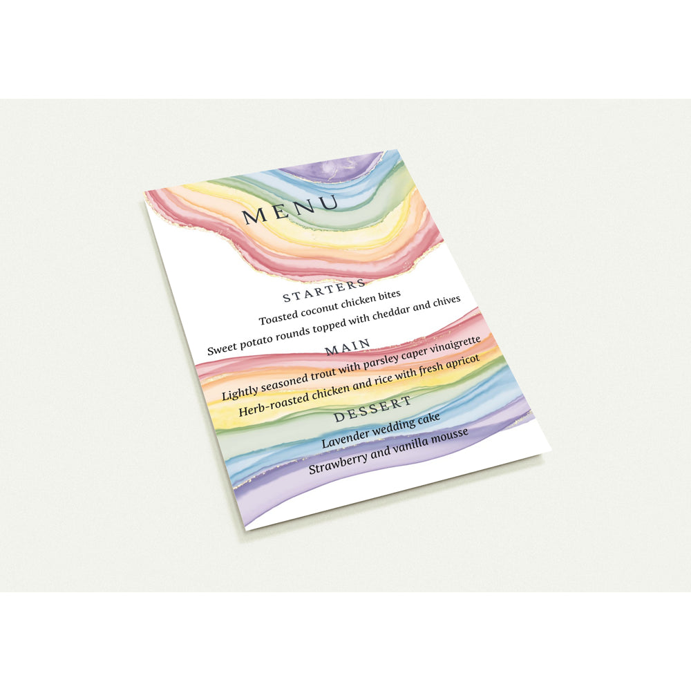 Wedding Menu - Luxury Rainbow Geode Wedding Menu