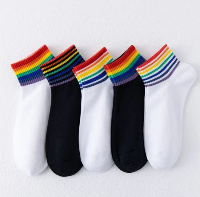 Ankle Socks - LGBTQIA+ Queer Rainbow Striped Ankle Socks 5 Pack