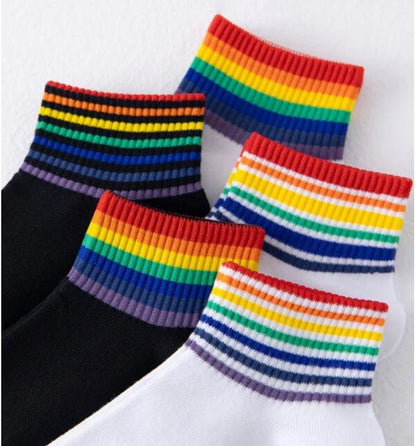 Ankle Socks - LGBTQIA+ Queer Rainbow Striped Ankle Socks 5 Pack