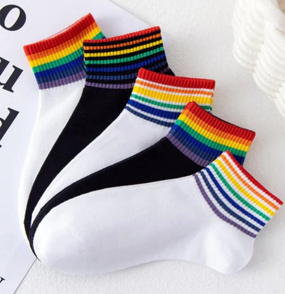 Ankle Socks - LGBTQIA+ Queer Rainbow Striped Ankle Socks 5 Pack