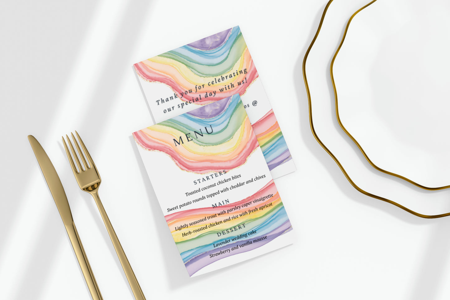 Wedding Menu - Luxury Rainbow Geode Wedding Menu