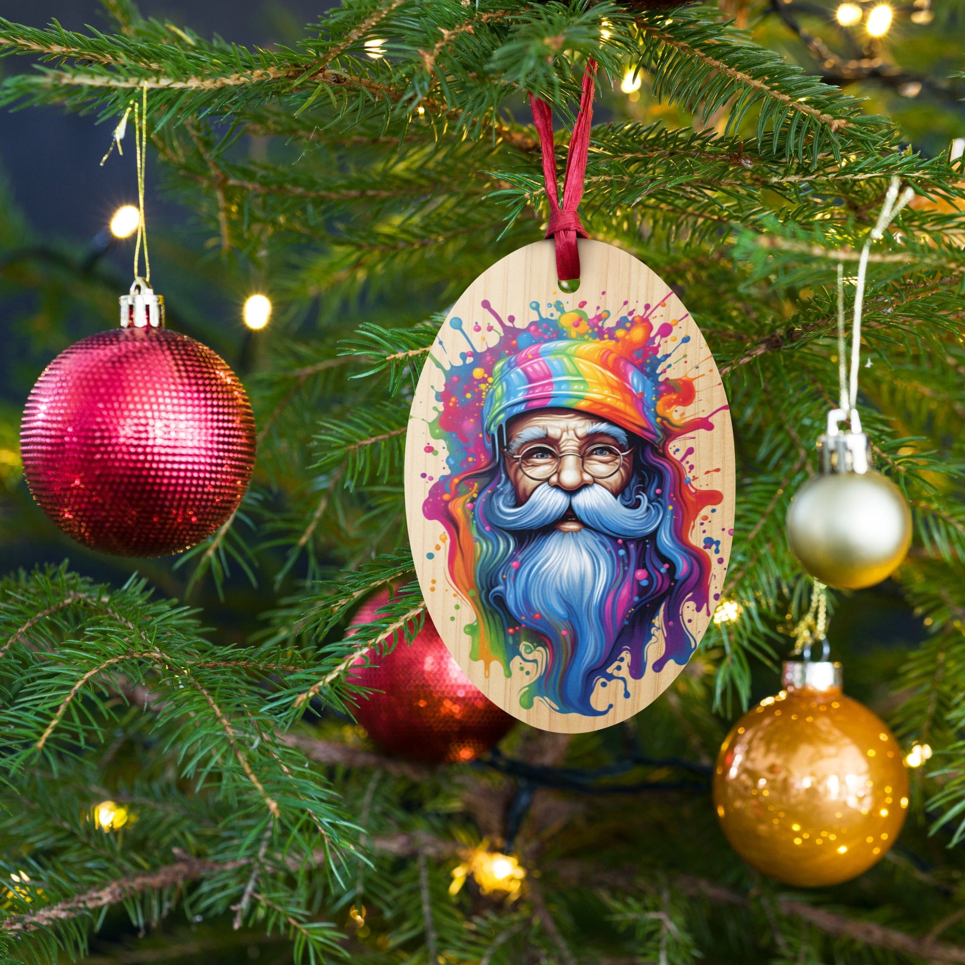 Ornament - Xmas Pride Santa Wooden Ornament